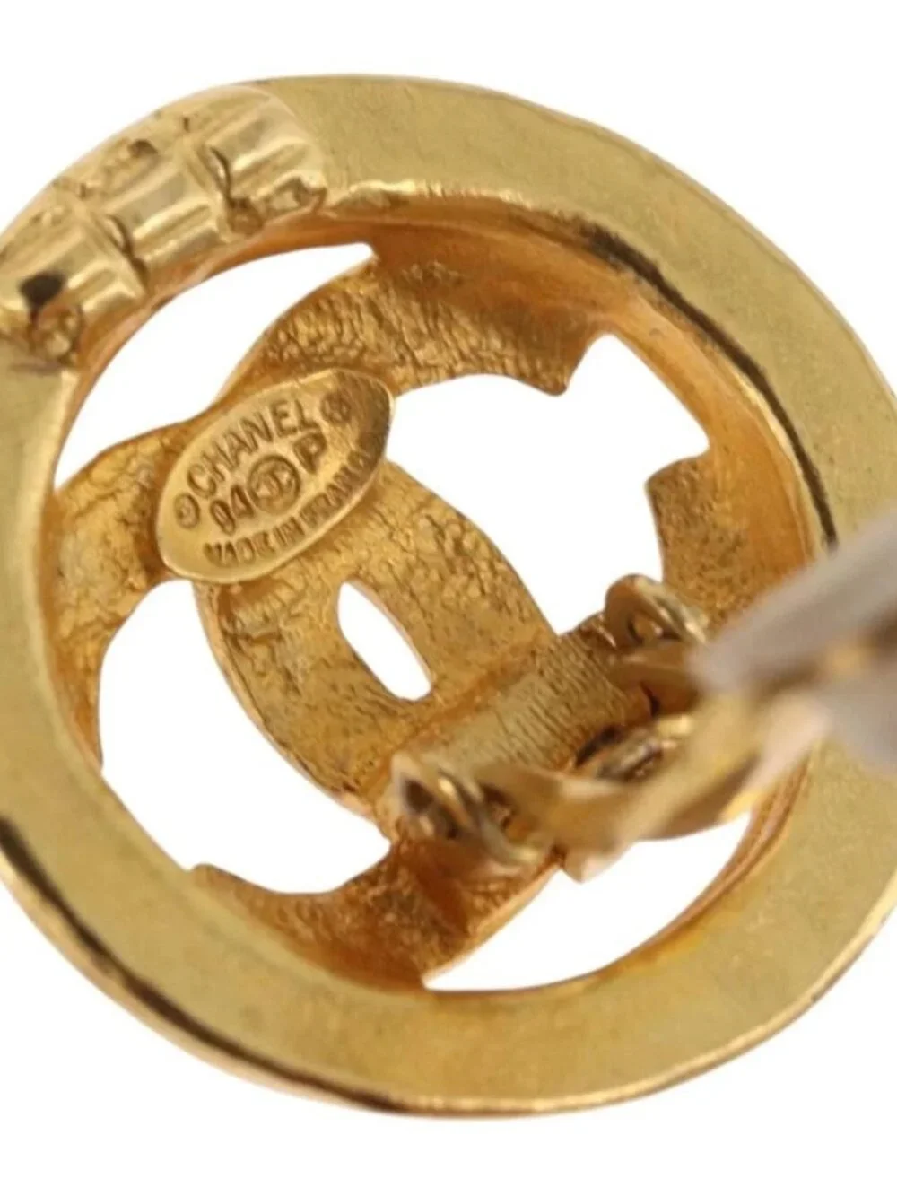 CHANEL COCO Mark Earring Metal Gold Tone CC Auth 187301M